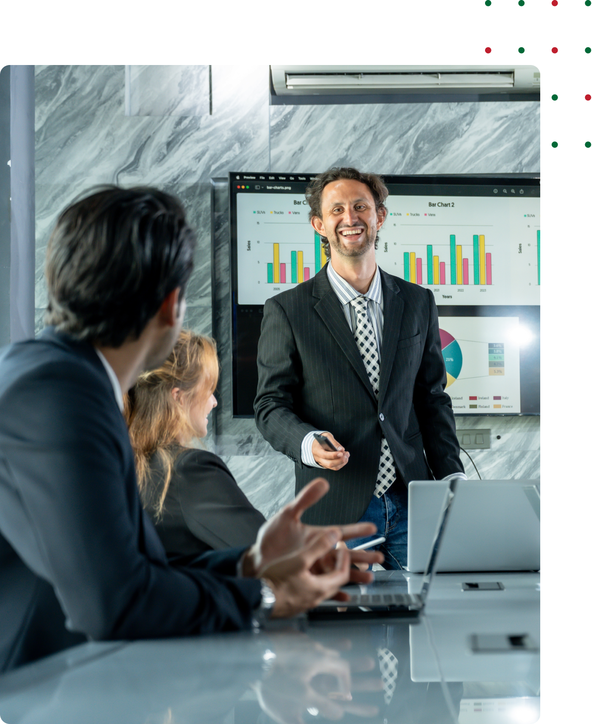 Business presentation with charts